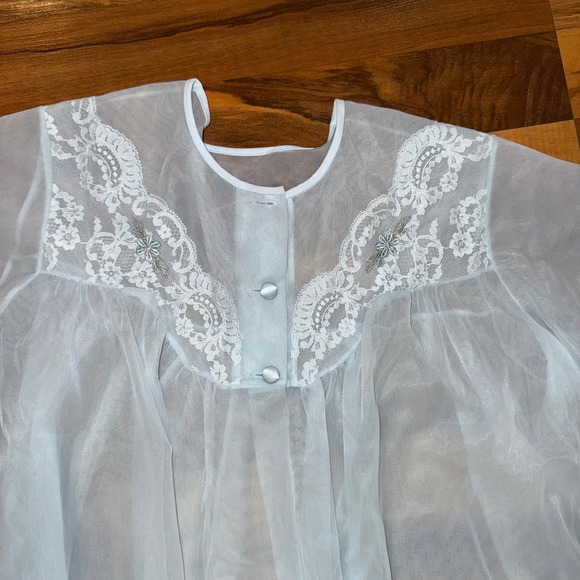 Vintage Shadowline Petite Nightgown & Slip Lace Trim Sheer Nylon Baby Blue bride - Picture 9 of 10